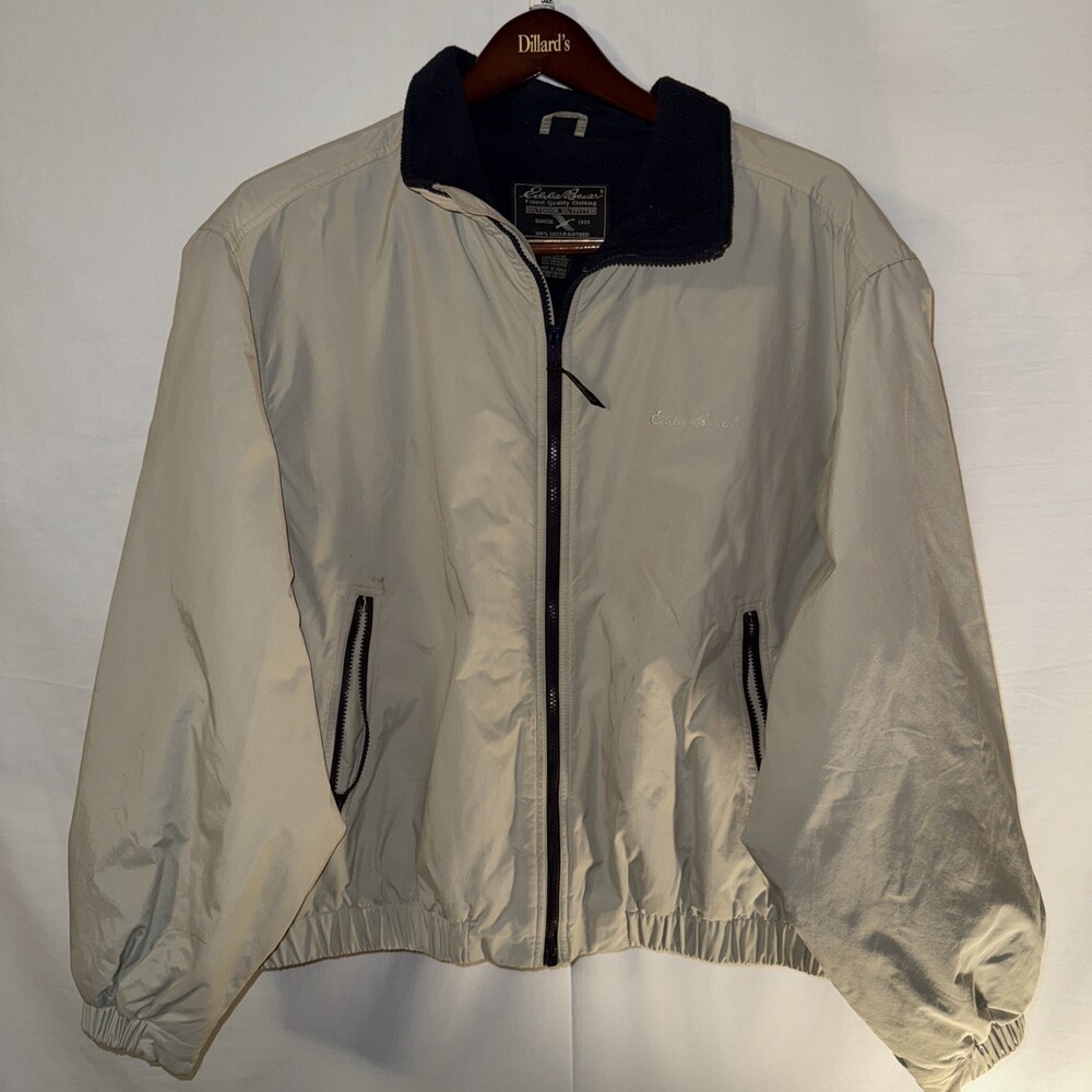 VTG Eddie Bauer Outdoor Outfitters Bomber Jacket Tan Full Zip Lined Men's XL
